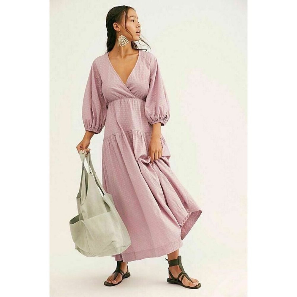 Free People Like Air Midi Dress Endless Summer Jacquard Puff Sleeve S New